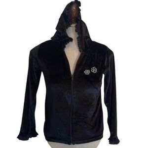 black velvet hoodie floral rhinestones ruffles girls 12 vintage Y2K